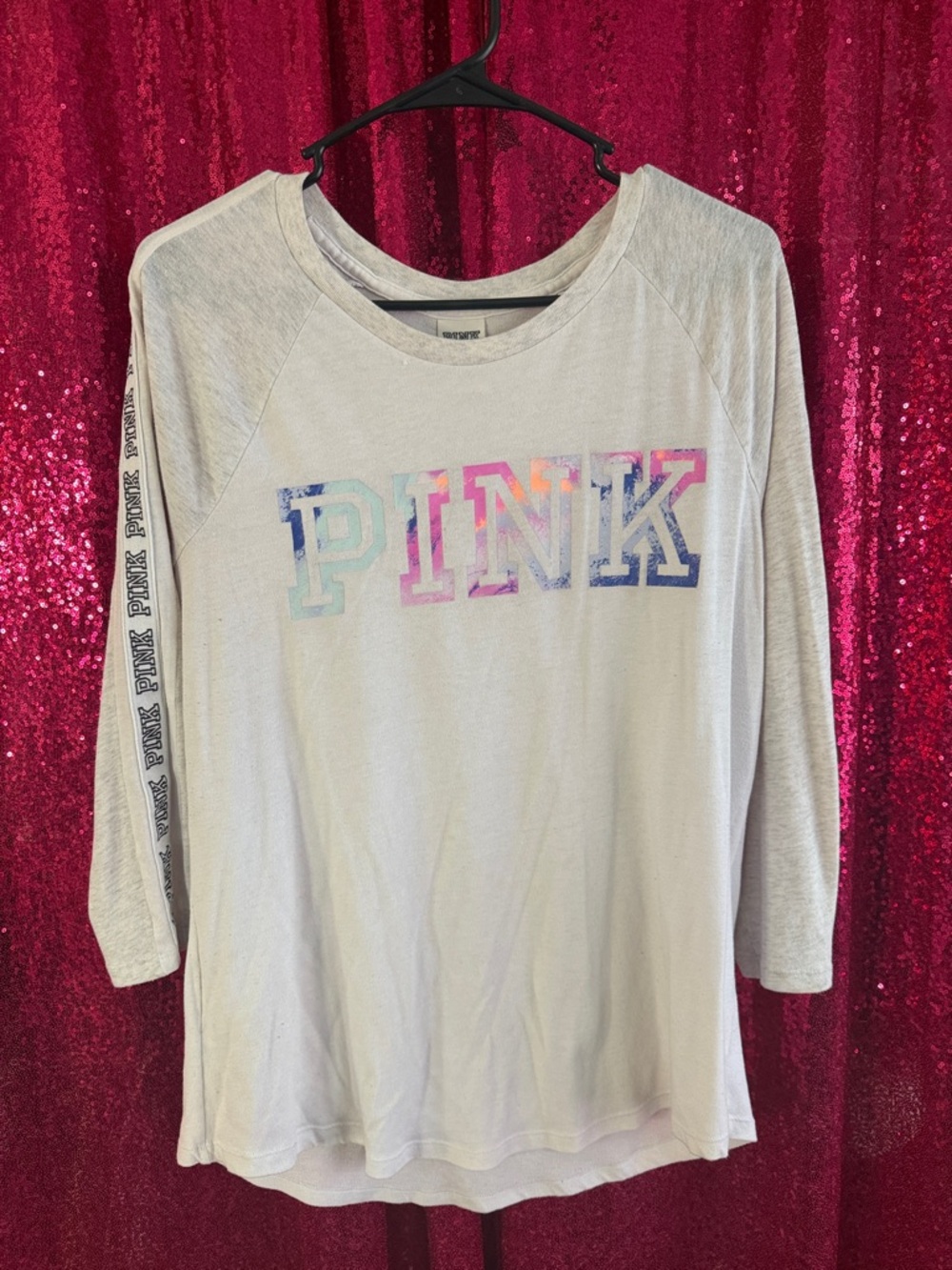 PINK Victoria's Secret Multicolor Logo Tee - Pastel & Navy